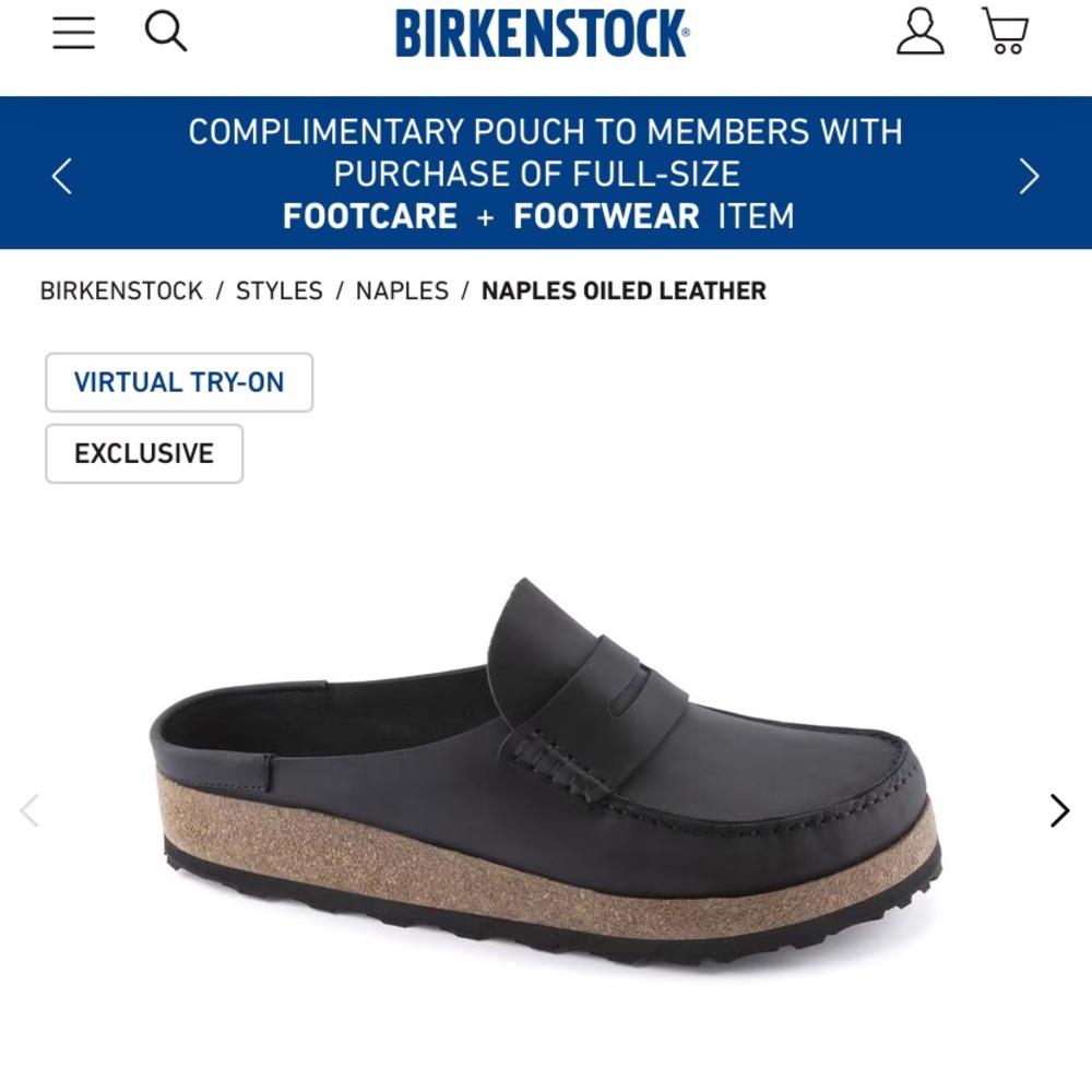 NWT Birkenstock Naples, Black Brushed Leather Shoe/Mule Size 42